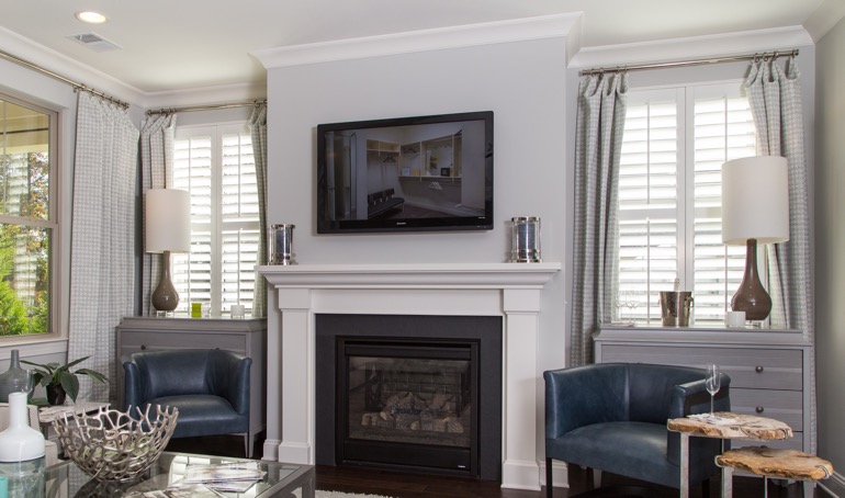 Houston mantle with white shutters.